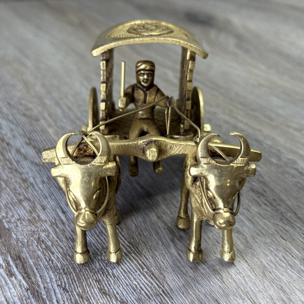 VTG Brass Bullock Cart Traditional India Craftsmanship Design~ 7" x 3.5" x 3.25" - Picture 4 of 16